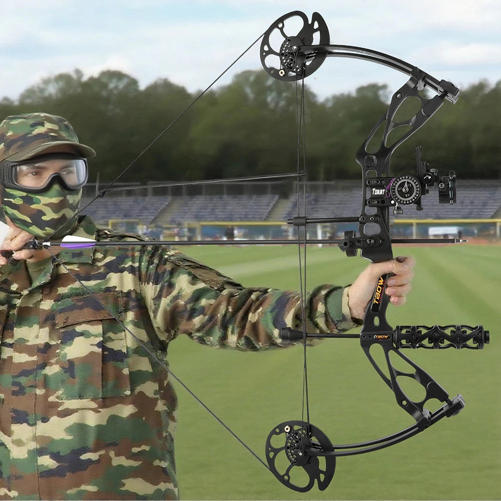 Compound Bow 0-70lbs Adjustable 80% Let-off 325fps Aluminum Alloy Riser Right Hand for Hunting Shooting Outdoor Target Practice