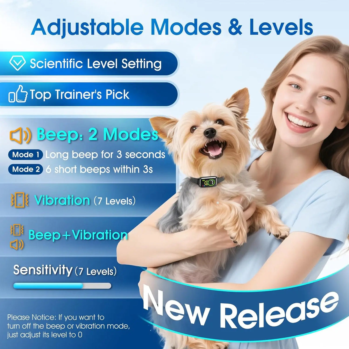 Adjustable Smart Dog Bark Collar With Beep And Vibration Modes