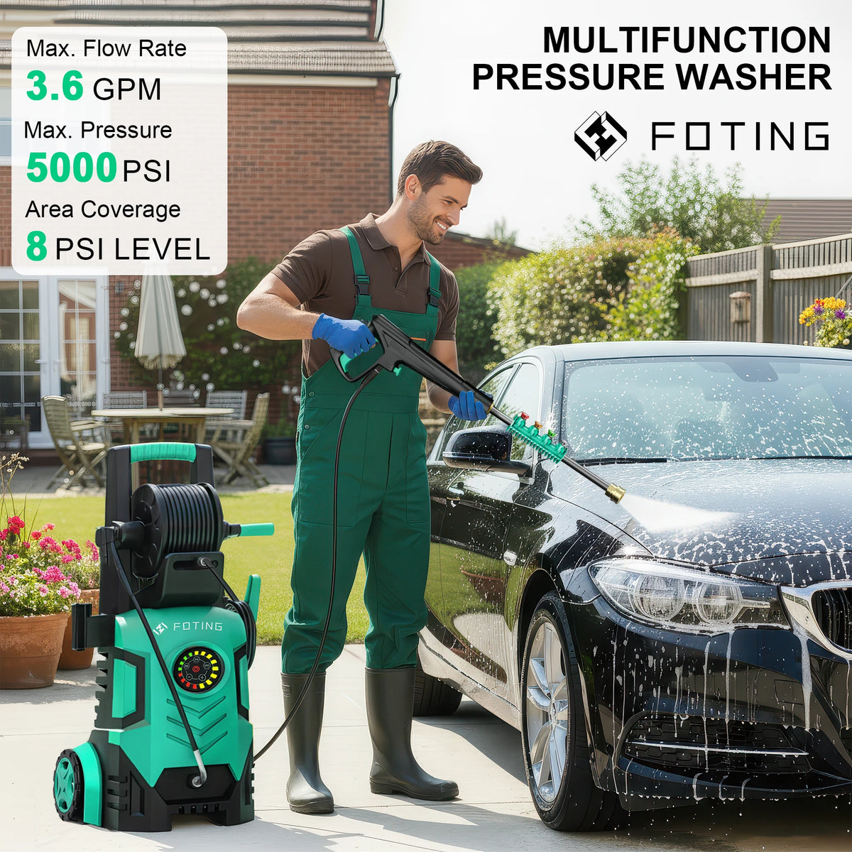 2026New Pressure Power Washer 5000PSI with Adjustable Touch Screen 8 Level, 34" Tall, 4 Quick Connect Nozzles,Inlet Hose&Filter&500mlFoam Cannon for Cars/Fences/Driveways/Home Cleaning