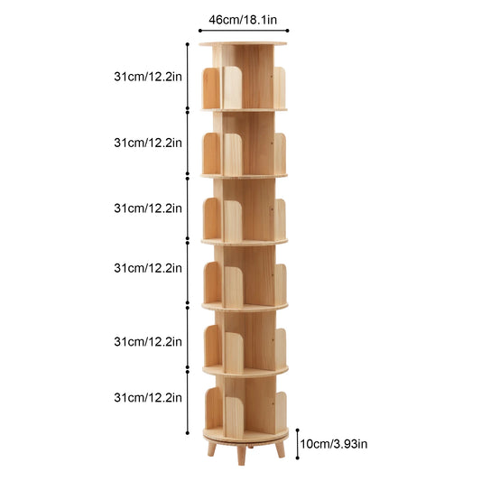 Round Rotating Bookshelf With Wooden Storage Rack For Home