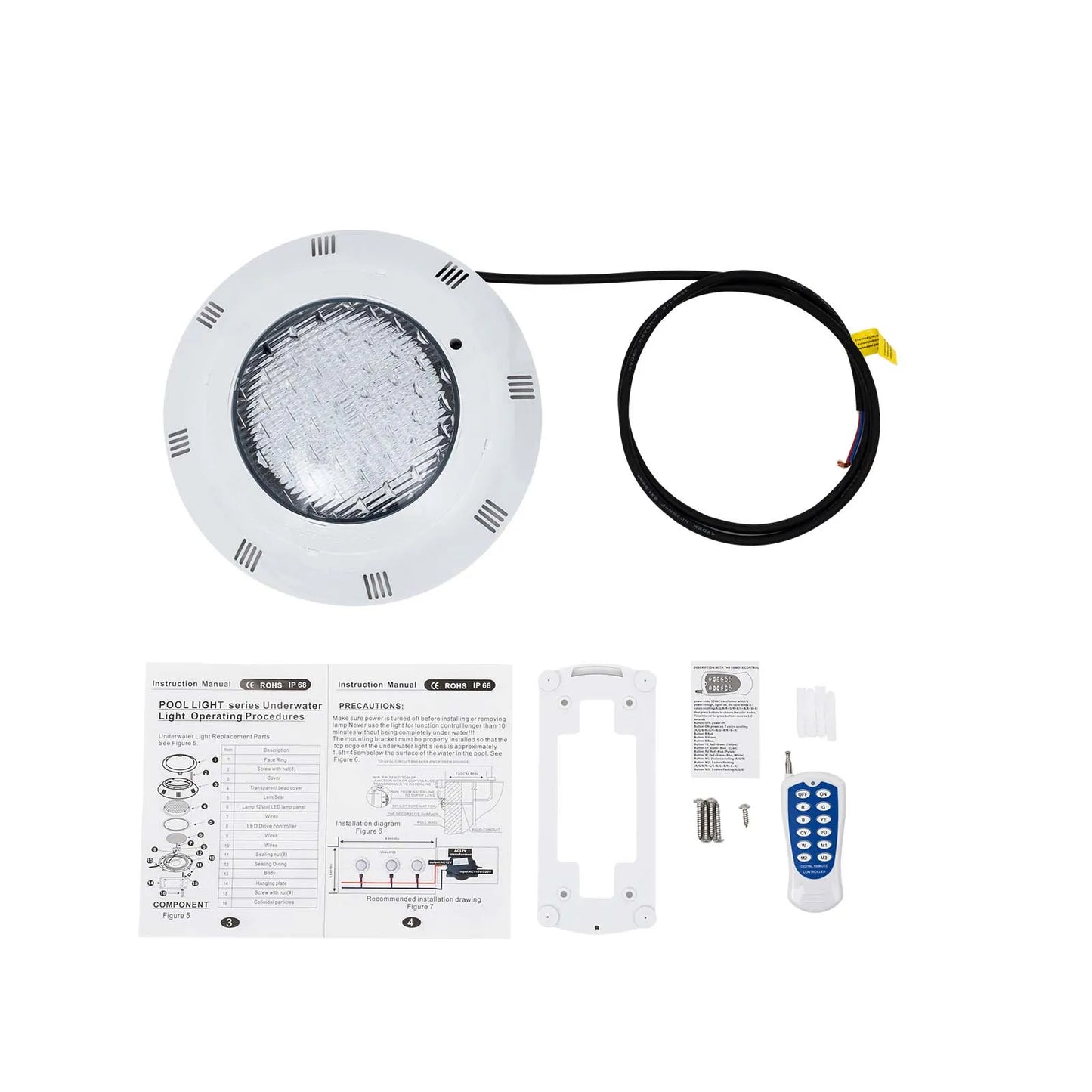 Bymaocar RGB LED Pool Light IP68 Waterproof With Remote Control