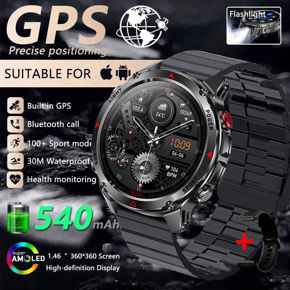 2026 New GPS Map Navigation Smart Watch Men Women Amoled Screen 3ATM Waterproof Sports Compass Health Bluetooth Call Smartwatch