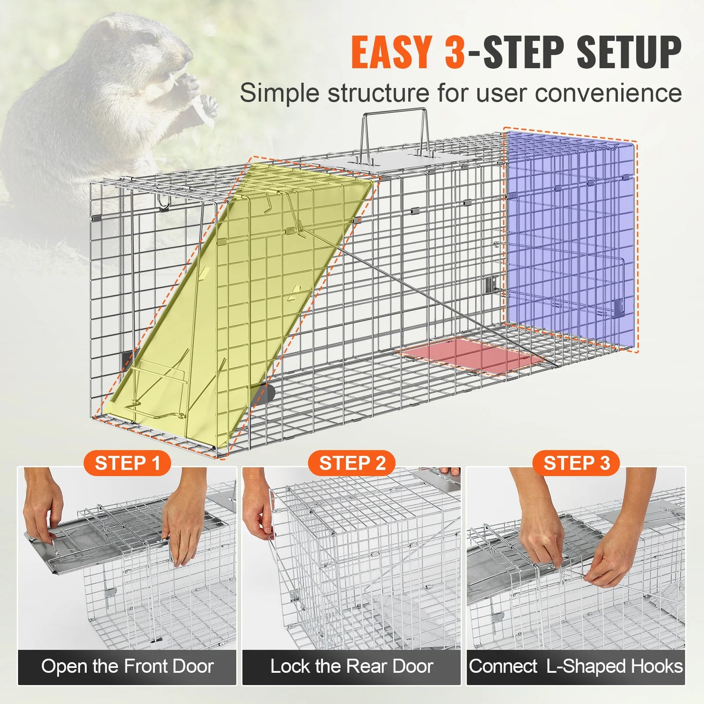 SucceBuy Humane Live Animal Cage Trap Galvanized Iron Folding