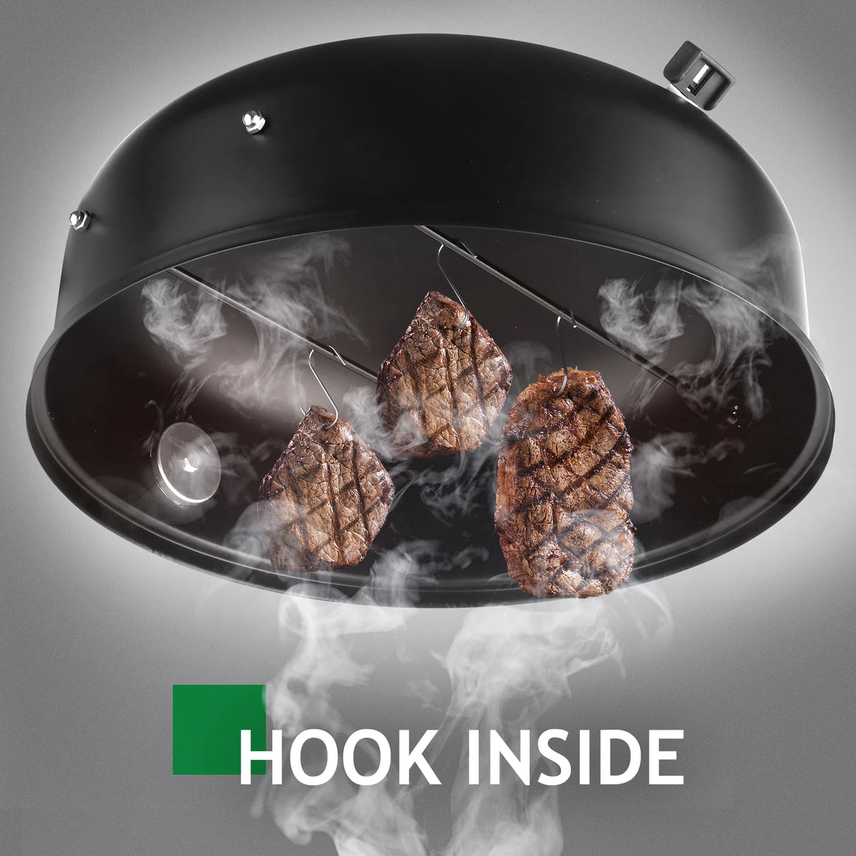 80 x 41 x 48 cm Iron Spray Smoker Carbon Grill Black Durable Portable for Outdoor Camping BBQ with Thermometer and Air Vent