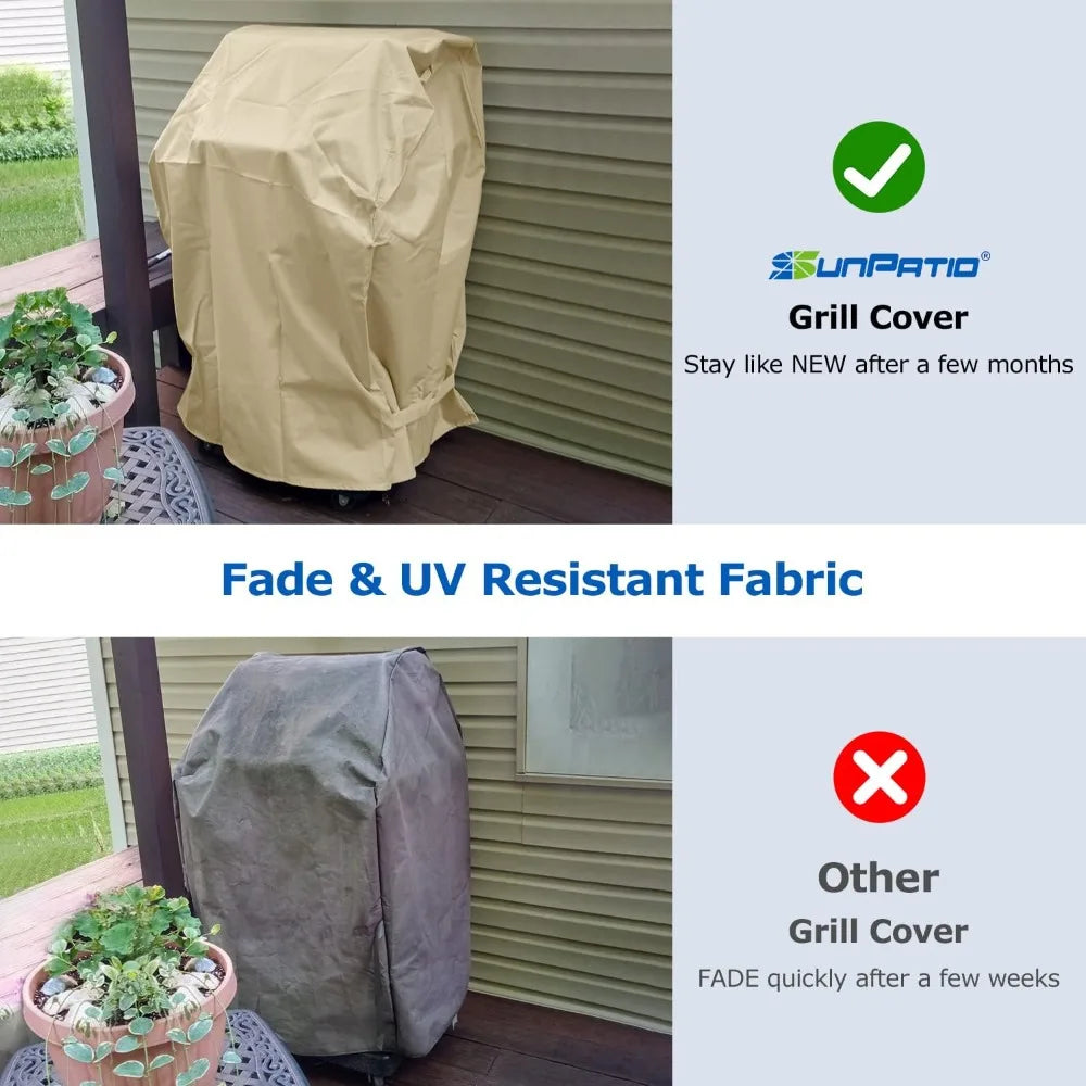 2 Burner Grill Cover 32 Inch, Outdoor Heavy Duty Waterproof Small Gas BBQ Cover, UV & Fade Resistant, Fits Grills with Collapsed Side Tables, Beige