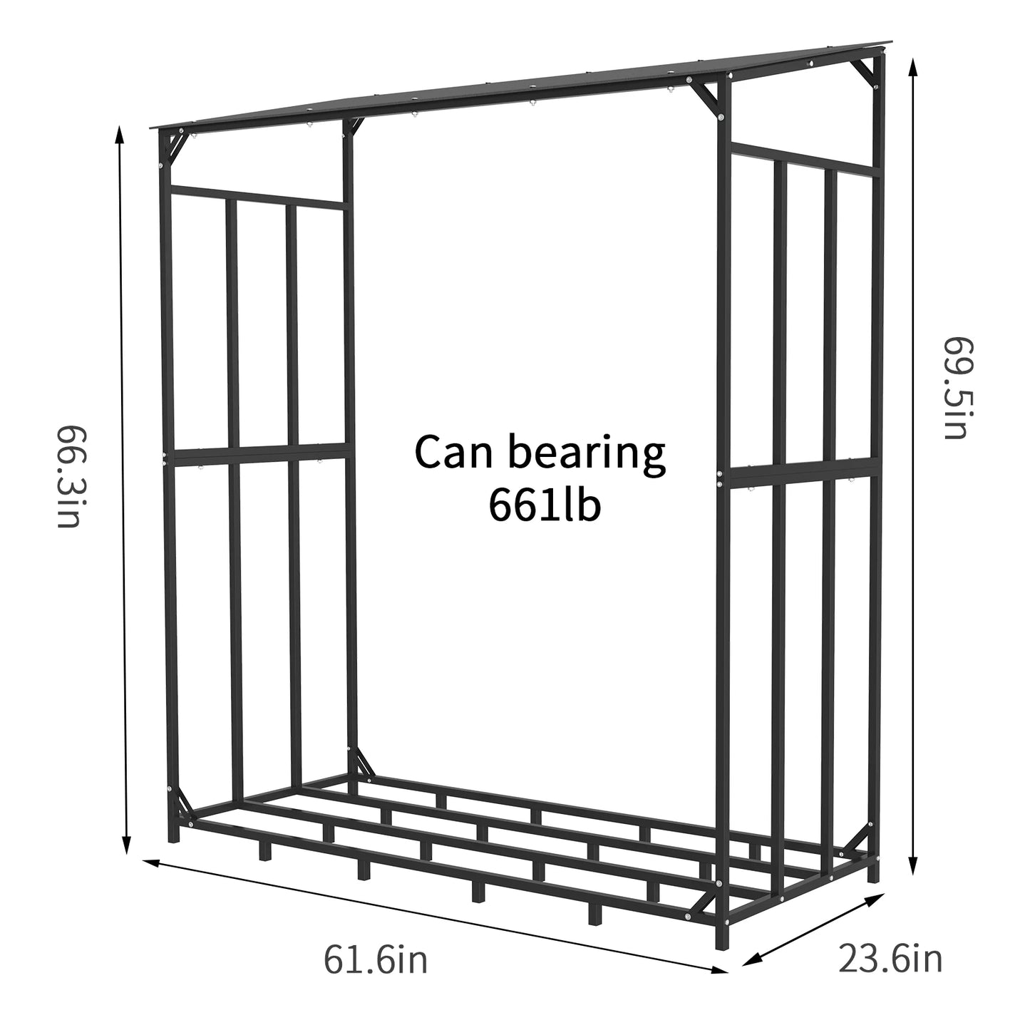 Heavy Duty Metal Firewood Rack With Top Cover Backyard Storage