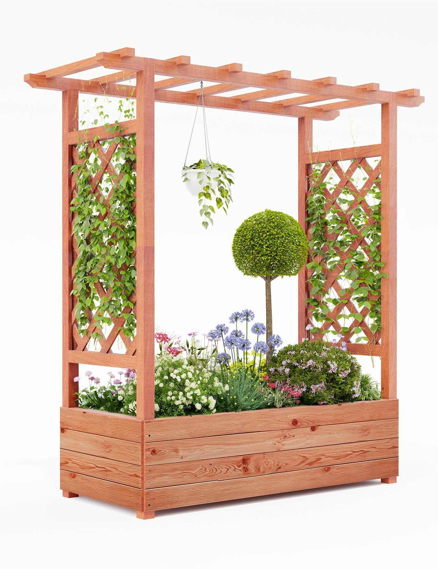 HiMISS Elevated Wooden Raised Garden Bed Trellis Planter
