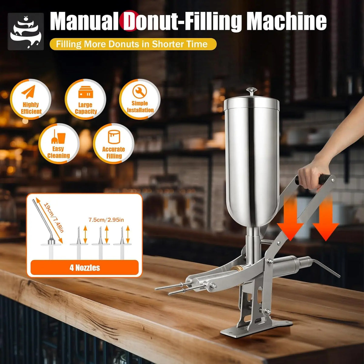 NEW Commercial Donut Filler Machine 5L Manual Donut Jelly Filler Injector Machine Stainless Steel Jelly Cream Filling Machine with 4 Filling Pipes for Restaurant Kitchen