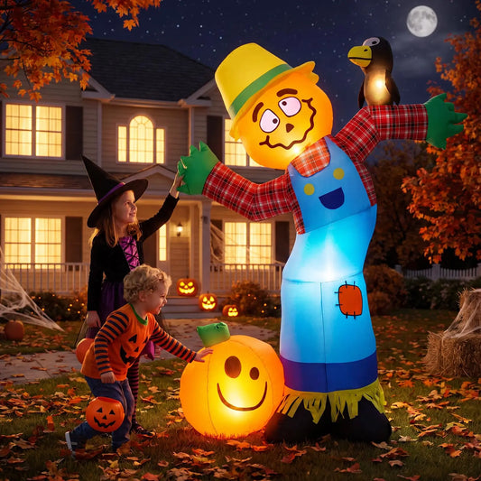 HiMISS Halloween Pumpkin Scarecrow Inflatable Outdoor Decor With LED Lights