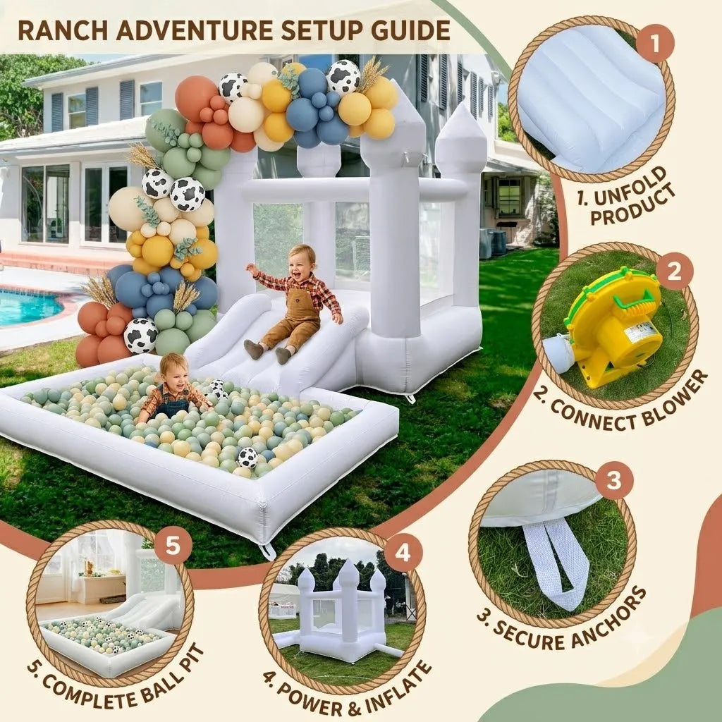Inflatable Bounce House With Slide And Ball Pit For Kids