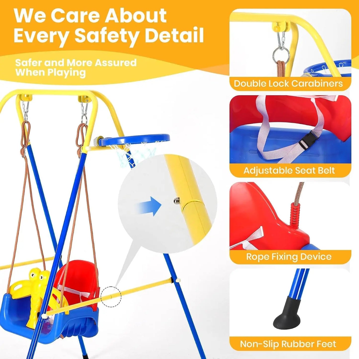 Twister Ck 4In1 Foldable Toddler Swing Set With Basketball Hoop