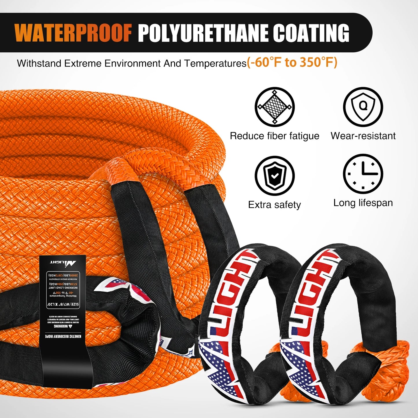 Nilight Kinetic Recovery Tow Rope 7/8" x 20ft (28,600LBS) with 2 Soft Shackle 1/2" x 24" Snatch Strap Heavy Duty Offroad Towing Strap kit for UTV ATV SUV Truck Car Jeep Tractor