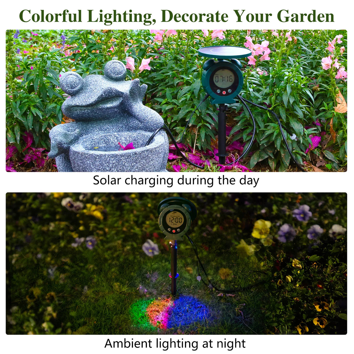 Solar Drip Irrigation Watering Sytem, with Dual Supply Option Solar-Powered&USB Charging, Multiple Watering Programs, DIY Watering Kit with Alarm Clock&15 Dripper for Potted Plants/Garden/Lawn ﻿
