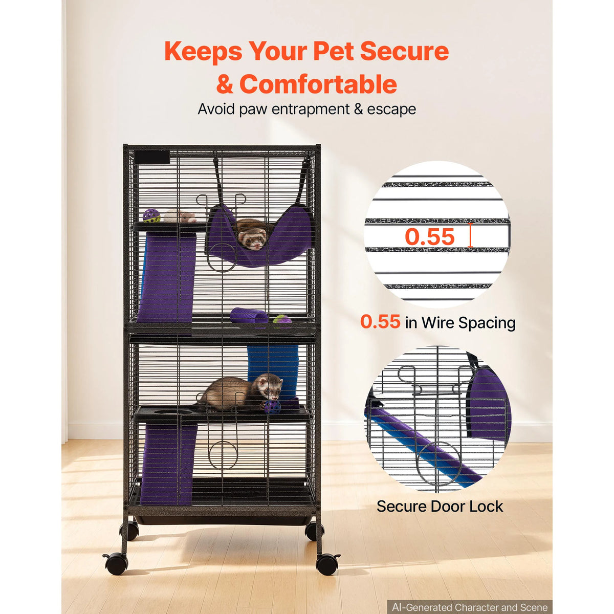 SucceBuy Rolling Small Animal Cage With Hammock And Ramp