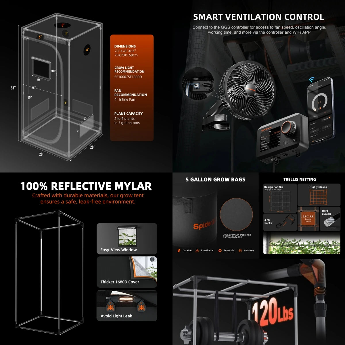 Spider Farmer Smart Grow Tent Kit Featuring Sf1000 Led Lamp