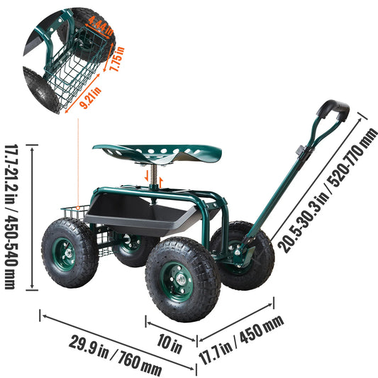 SucceBuy Rolling Garden Cart With Swivel Seat And Steering