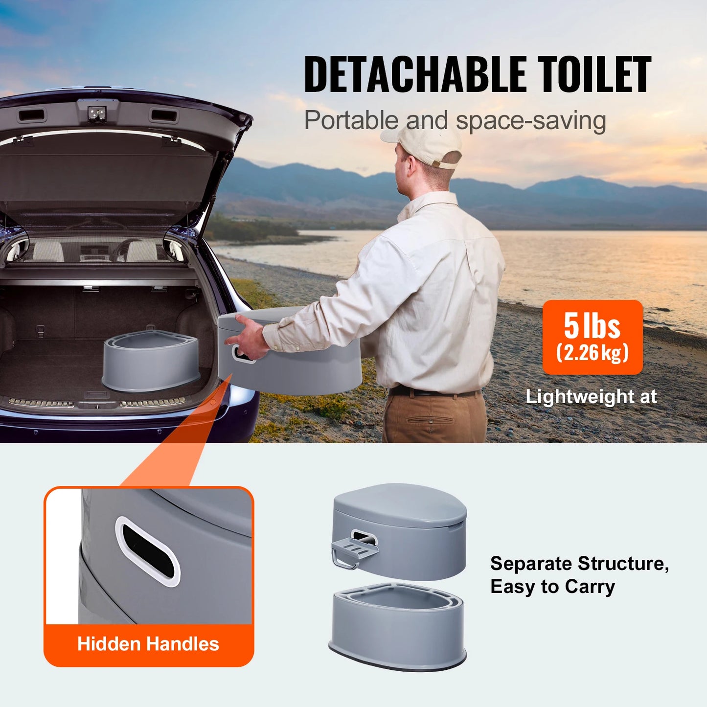 SucceBuy Portable Gravity Flush Camping Toilet With Detachable Bucket