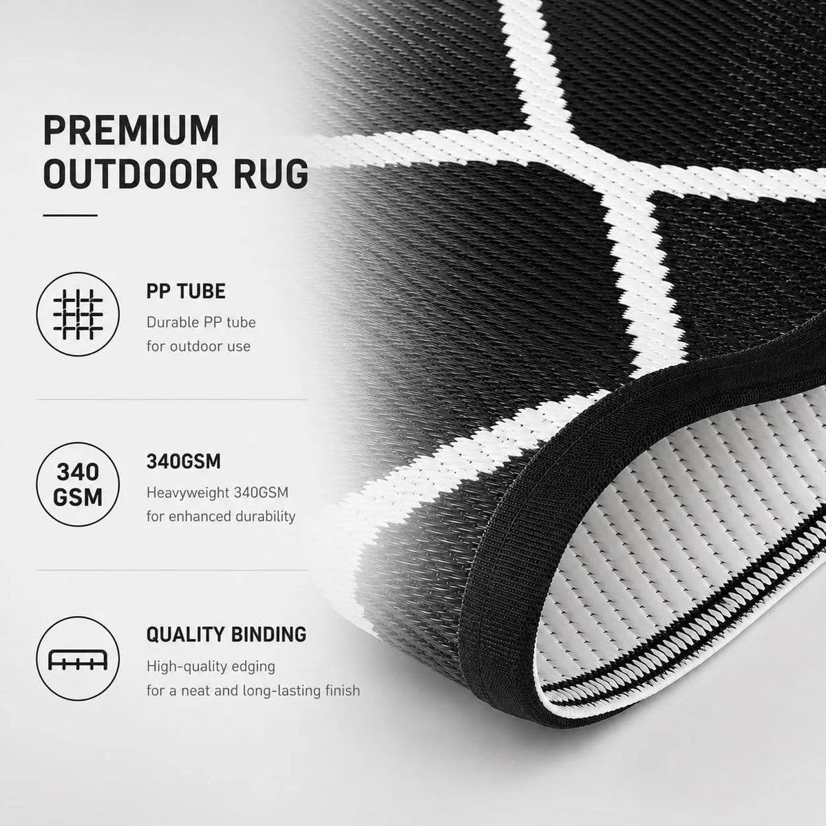 Waterproof Reversible Plastic Straw Patio Rug With Quick Dry Design