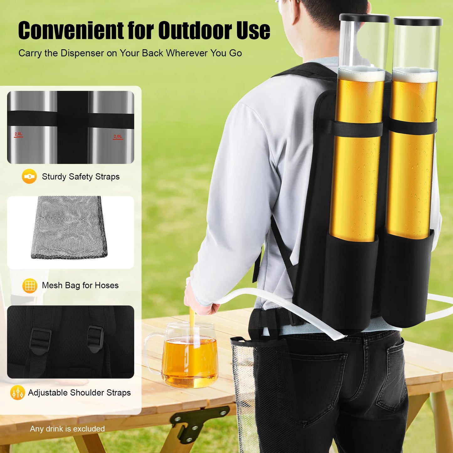 Dual Tank Drink Beverage Dispenser, 3+3 L Backpack Liquor Pump Portable Dual Barrel Beer Dispenser for Outdoor Party Tool