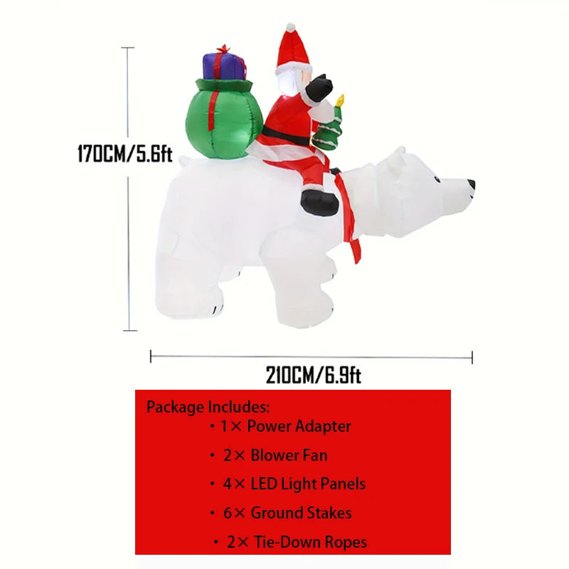 Santa Riding Polar Bear Christmas Inflatable With LED Lights