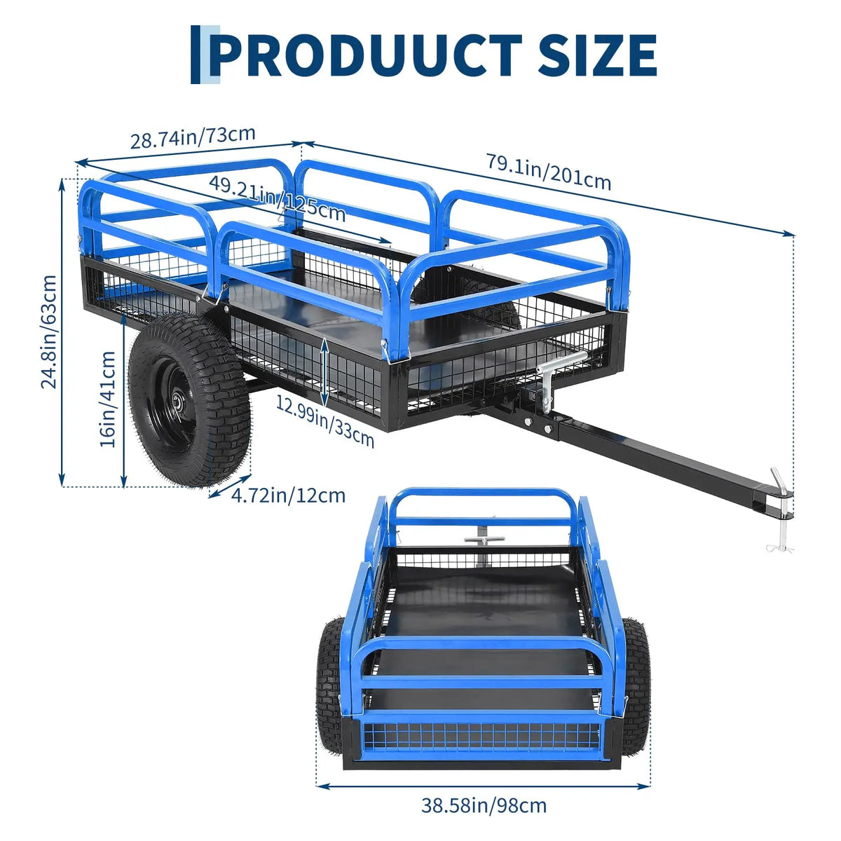 Heavy Duty Utility Trailer, 1500 LB Capacity, 15 Cu.Ft ATV Trailer Pull Behind with Removable Sides & All Terrain Tires, Lawn Tractor Dump Cart for Garden Yard