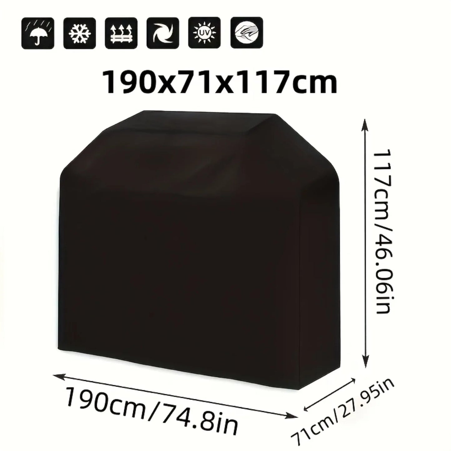 2-Piece Full-Coverage BBQ Cover—Outdoor Weather Protection; Black Oxford Fabric—Waterproof, UV-Resistant, and Tear-Resistant; Drawstring Closure for Easy Cleaning; Wind-Resistant and Durable; Suitable for Large Outdoor BB