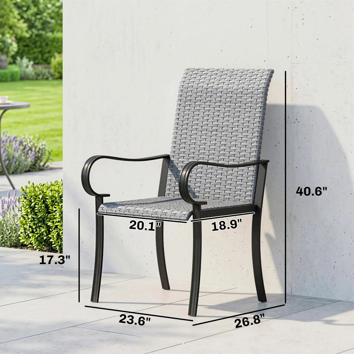 Gray Set of 4 Outdoor Wicker Armrest Dining Chairs Rattan Patio Dining Seats for Garden Backyard Porch Leisure Dining