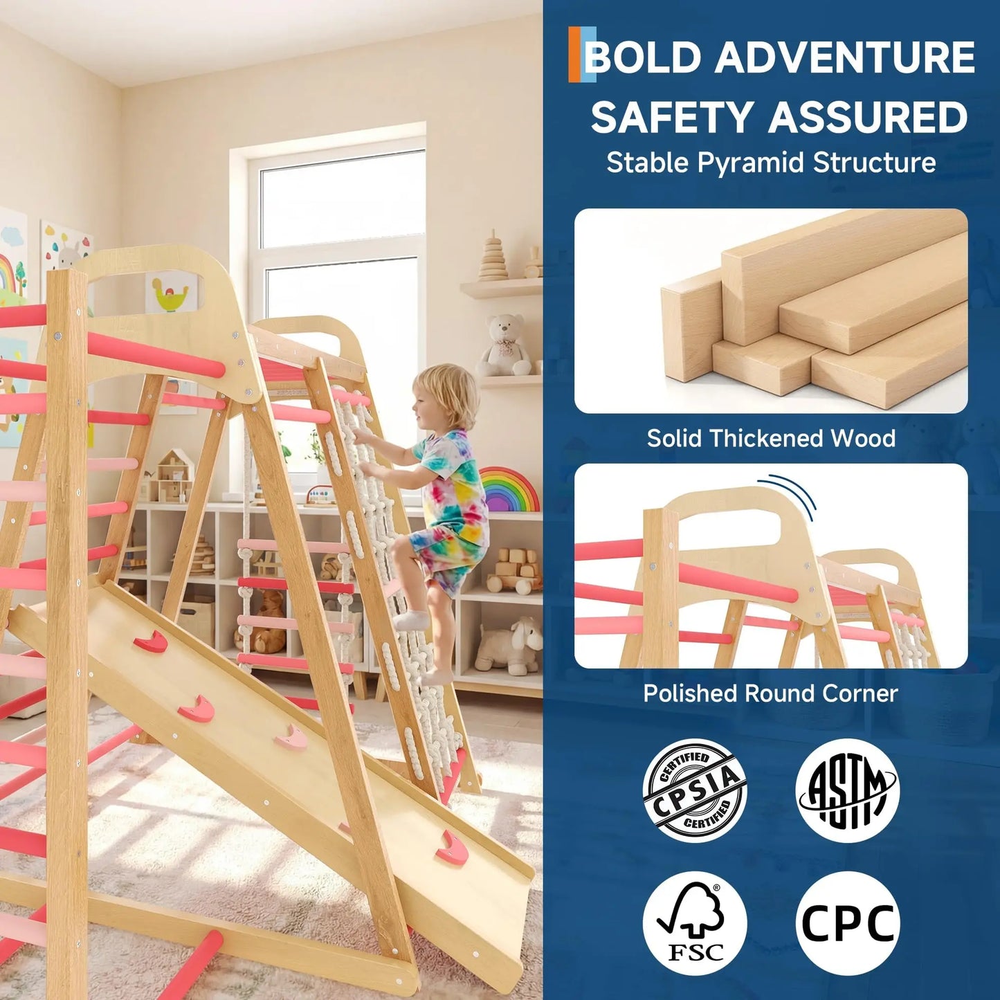 HiMiss Foldable Wooden Climbing Triangle Indoor Jungle Gym