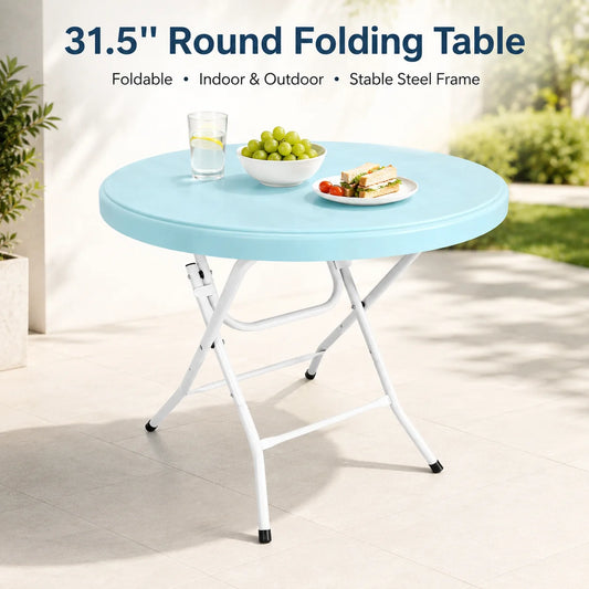 Portable Round Folding Table Camping Picnic Table 300 LBS Capacity Space Saving Indoor Outdoor Patio Party Bistro Dining Table