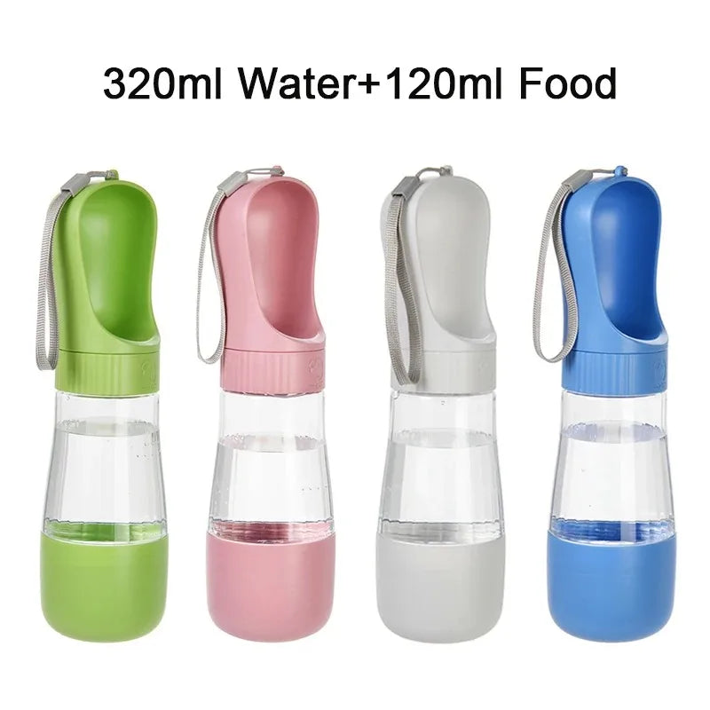 Portable Dog Water Bottle With Integrated Food Container For Pets
