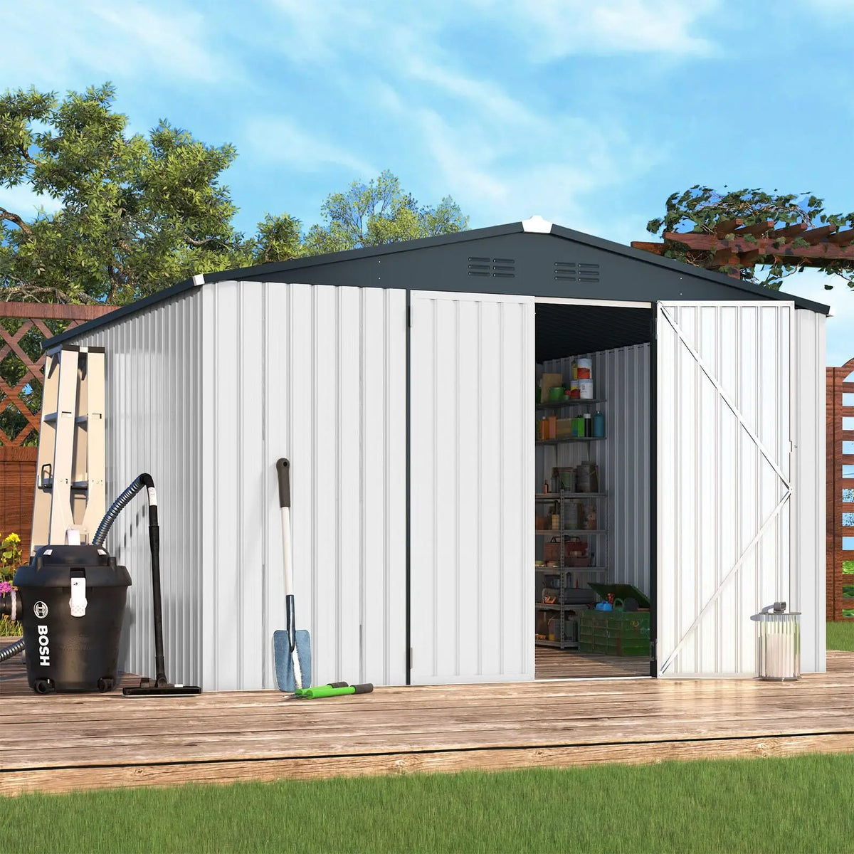 Outdoor Plastic Storage Shed With Lockable Door For Yard Patio
