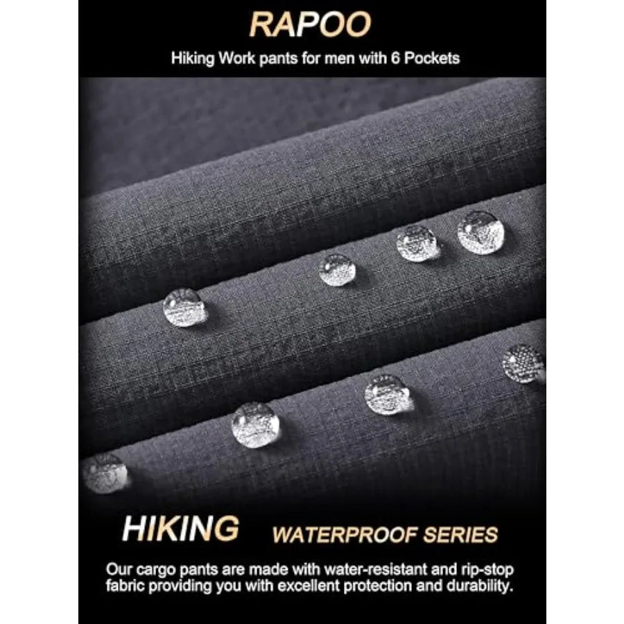 Rapoo Mens Hiking Pants Lightweight Water Resistant Breathable Nylon Cargo Pants with 6 Pockets