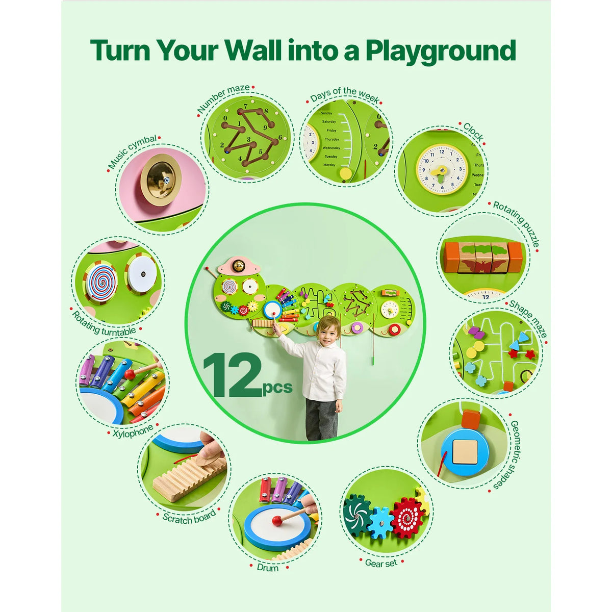 SucceBuy Montessori Wall Busy Board For Kids Sensory Learning Panel