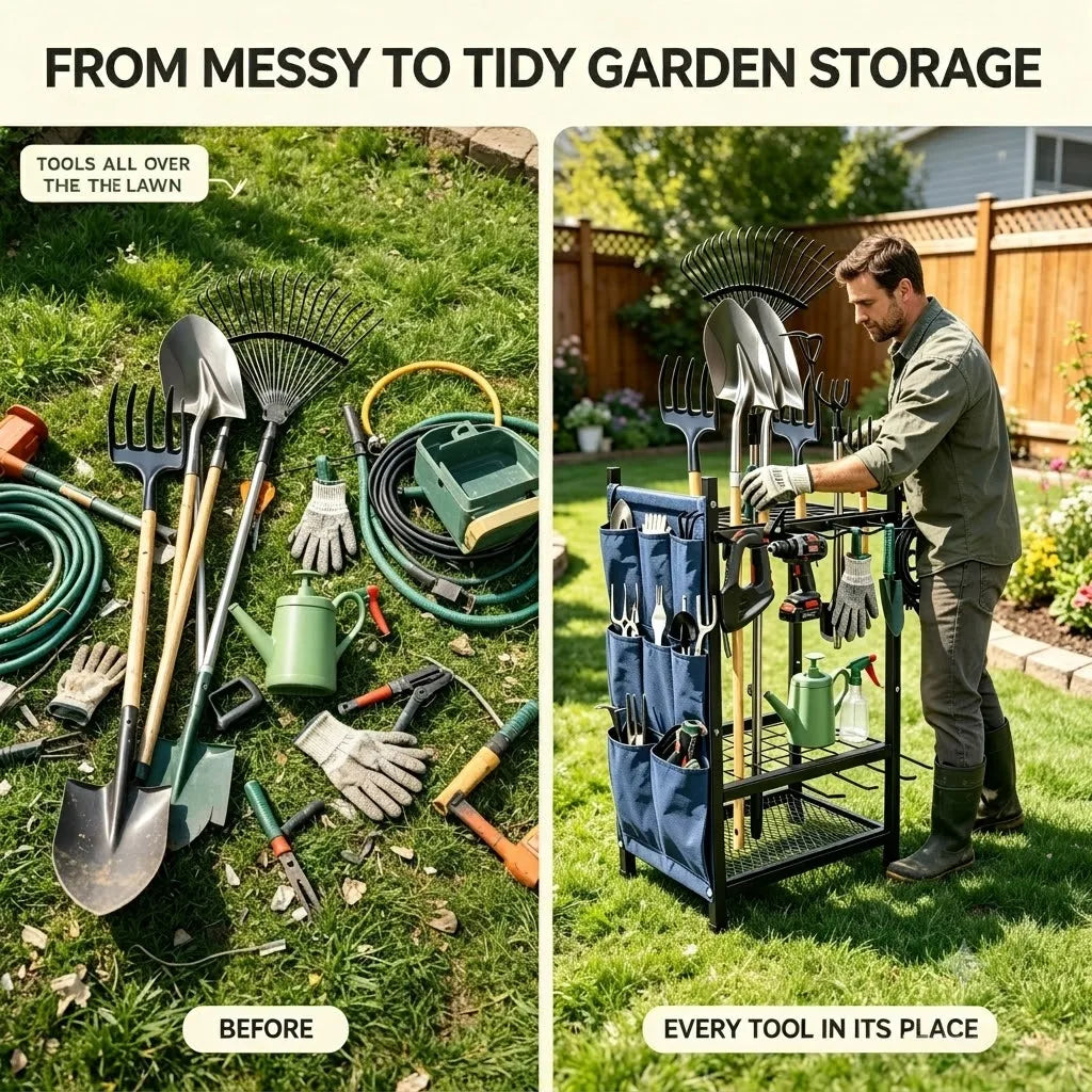 Heavy Duty Metal Garden Tool Storage Rack And Organizer
