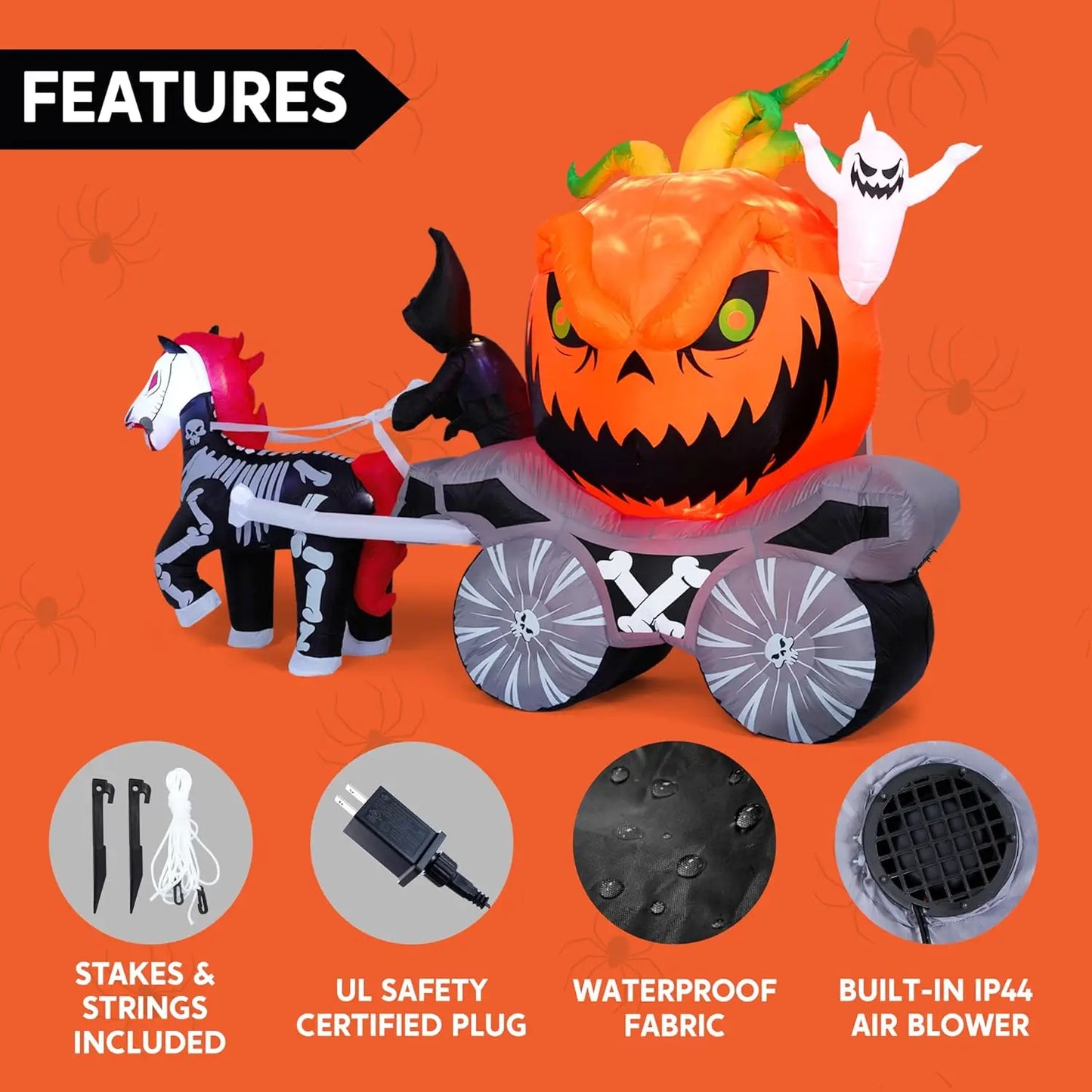 Joyfy Pumpkin Carriage Halloween Inflatable Outdoor LED Yard Decoration