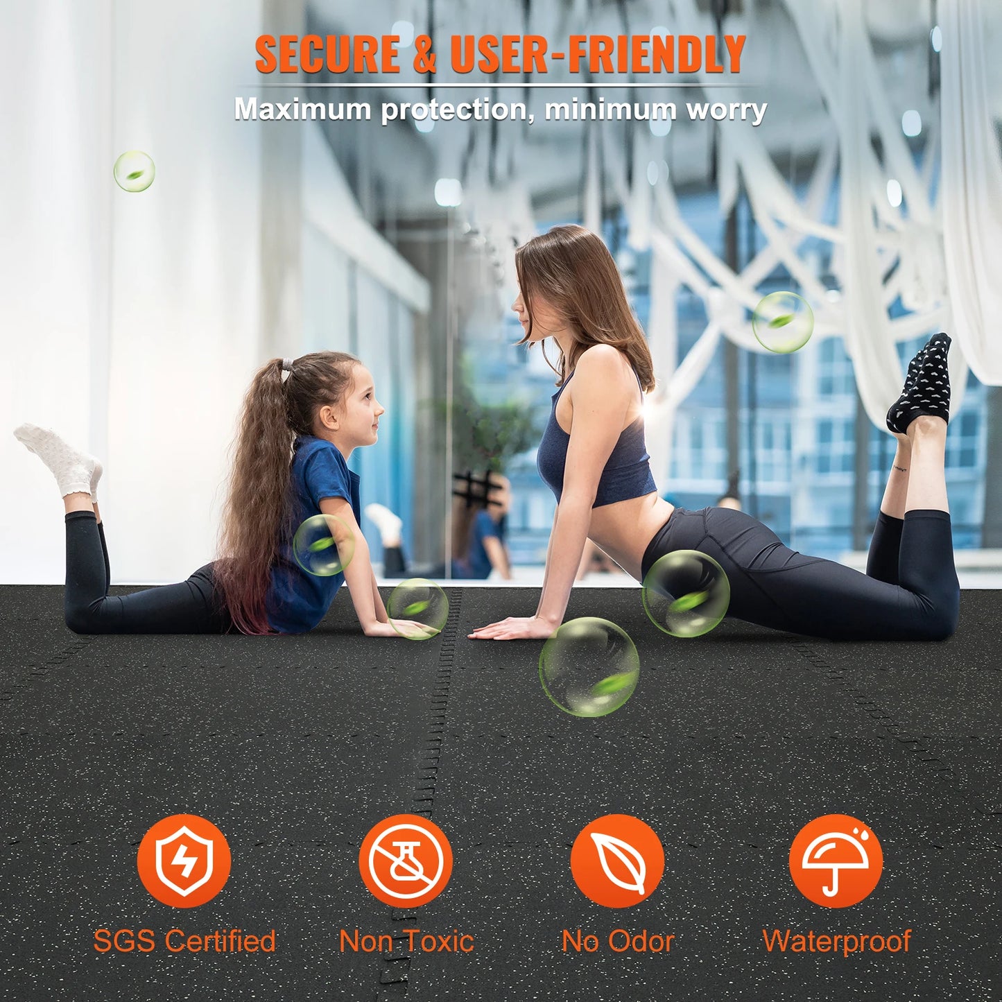 SucceBuy Interlocking Gym Floor Mats With Rubber Top