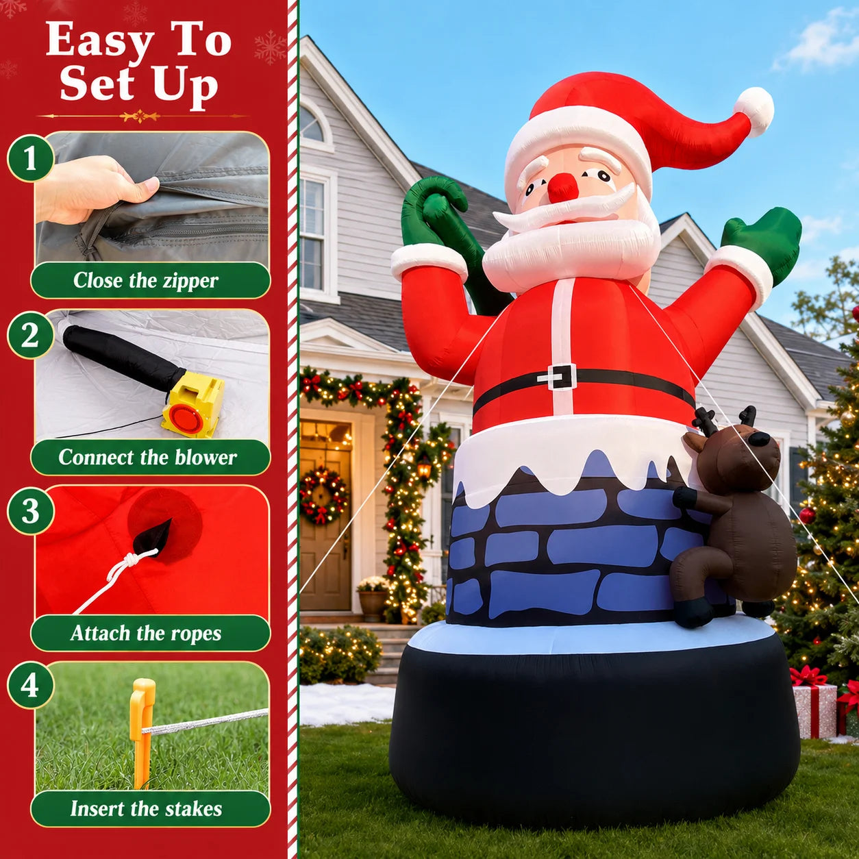 Inflatable Christmas Chimney Santa Claus Outdoor Holiday Decoration