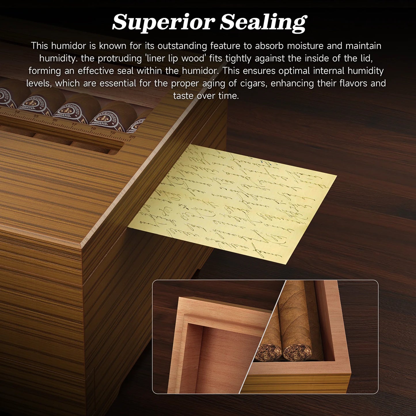 Xifei Cedar Wood Cigar Humidor With Hygrometer Humidifier And Drawer