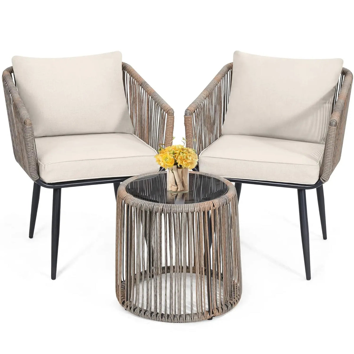 Modern Four Piece Rattan Patio Bistro Outdoor Furniture Set