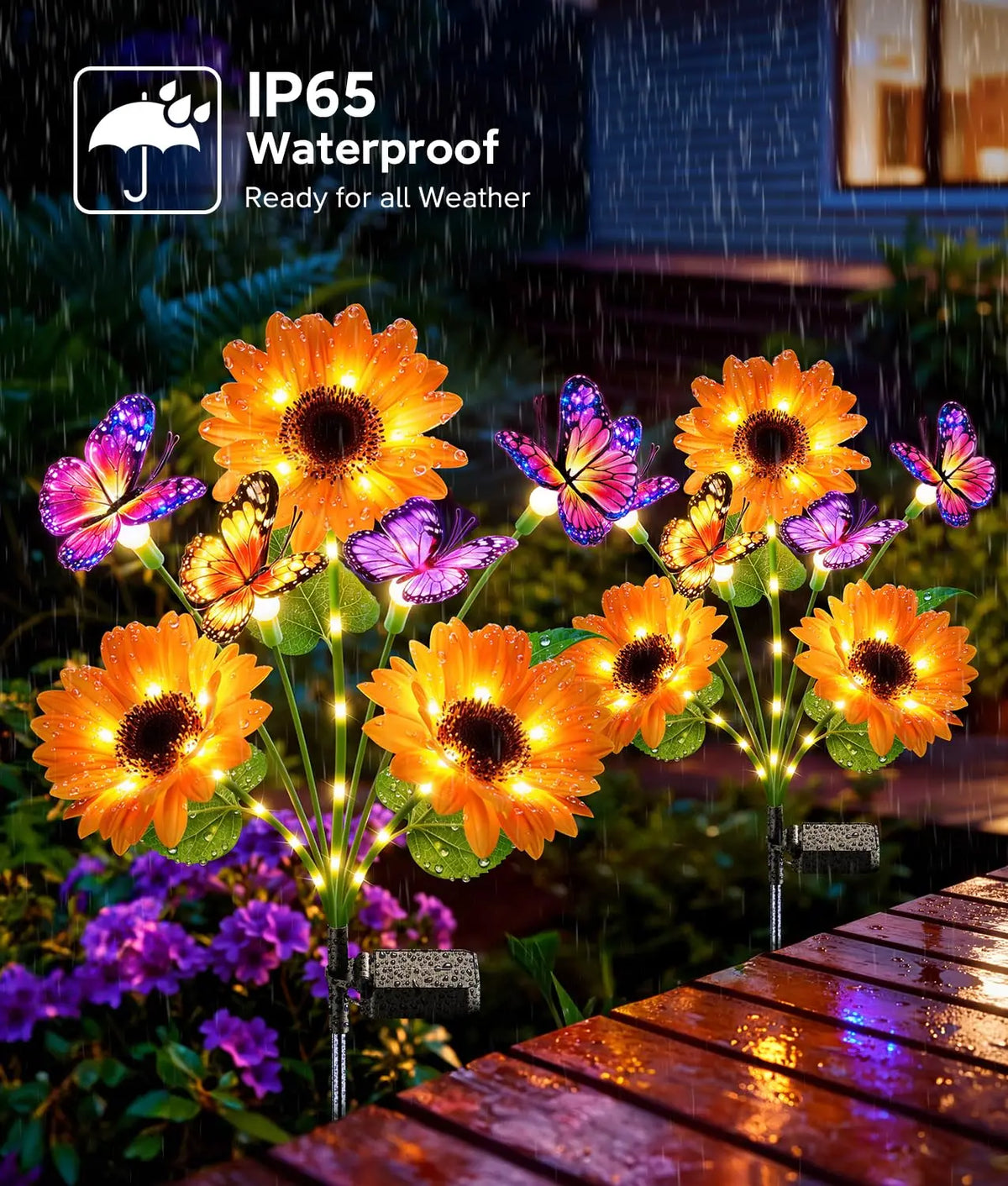 Solar Sunflower Garden Lights With Butterfly Accent Design