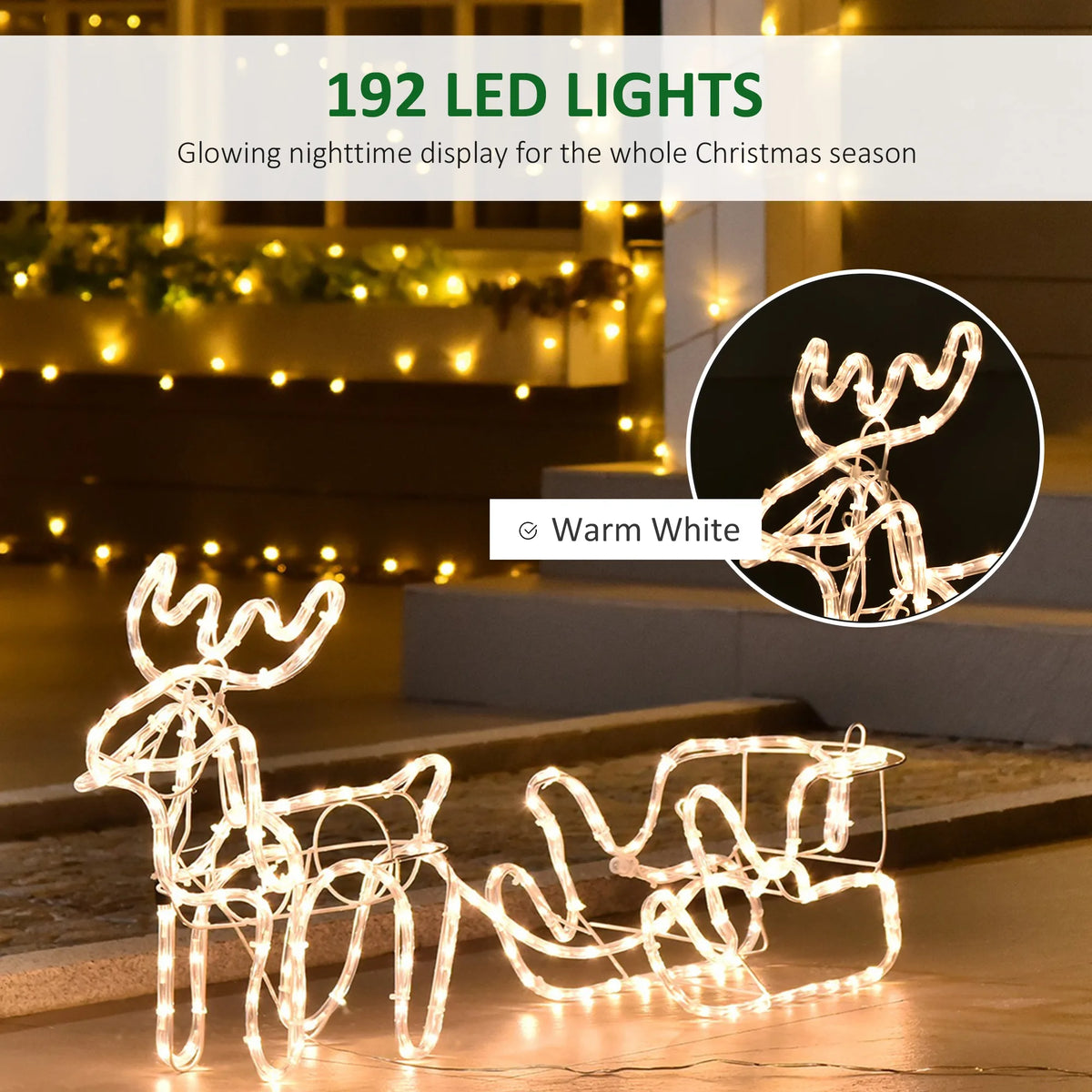 Christmas Reindeer And Sleigh Yard Decoration With LED Lights