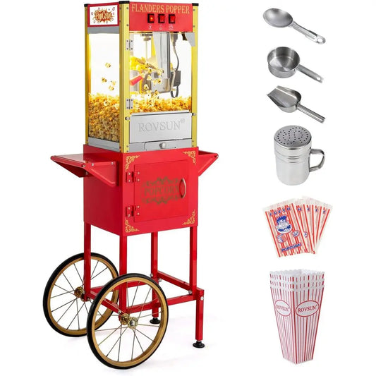 corn hine Movie Theater Style with Cart & Wheels, 8 Ounce Kettle Makes Up to 32 Cups corn Maker with corn Scoop, Oil Spoon & 3 c