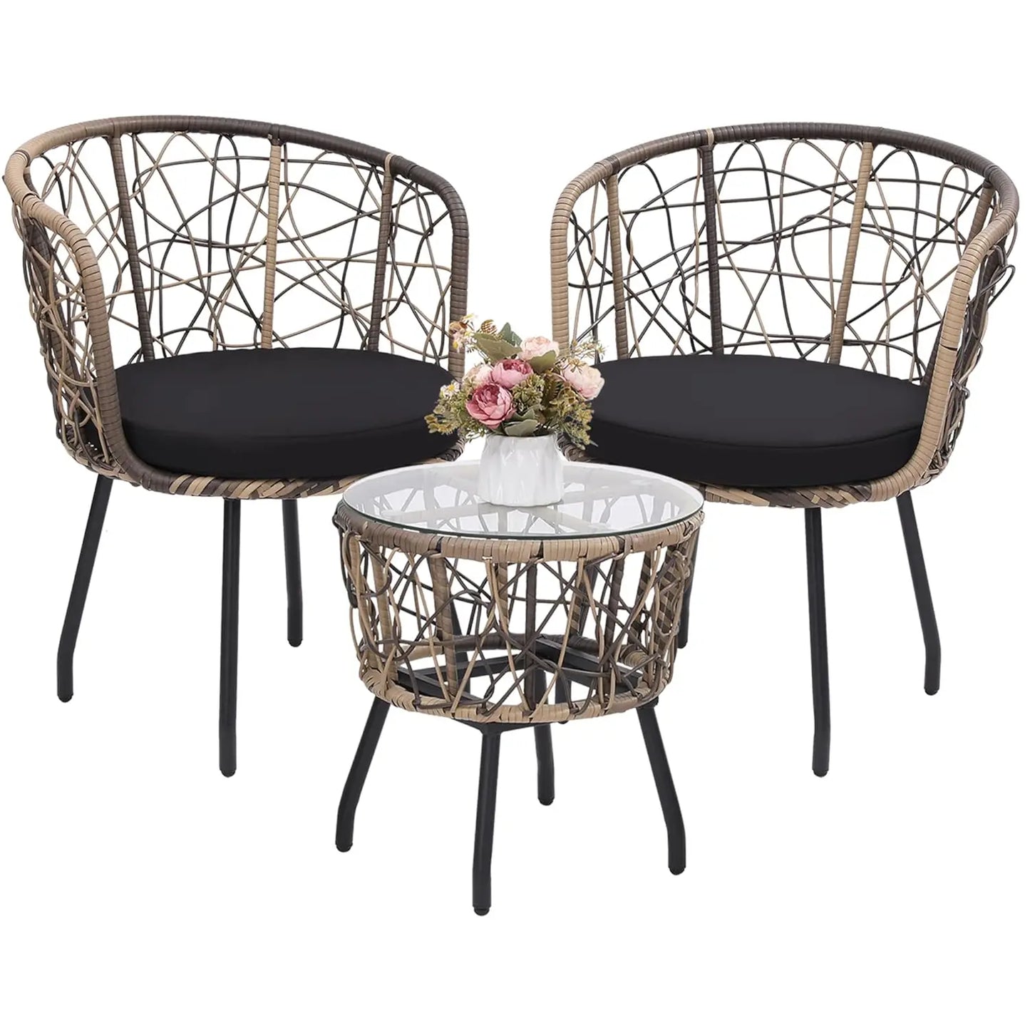 Modern Four Piece Rattan Patio Bistro Outdoor Furniture Set