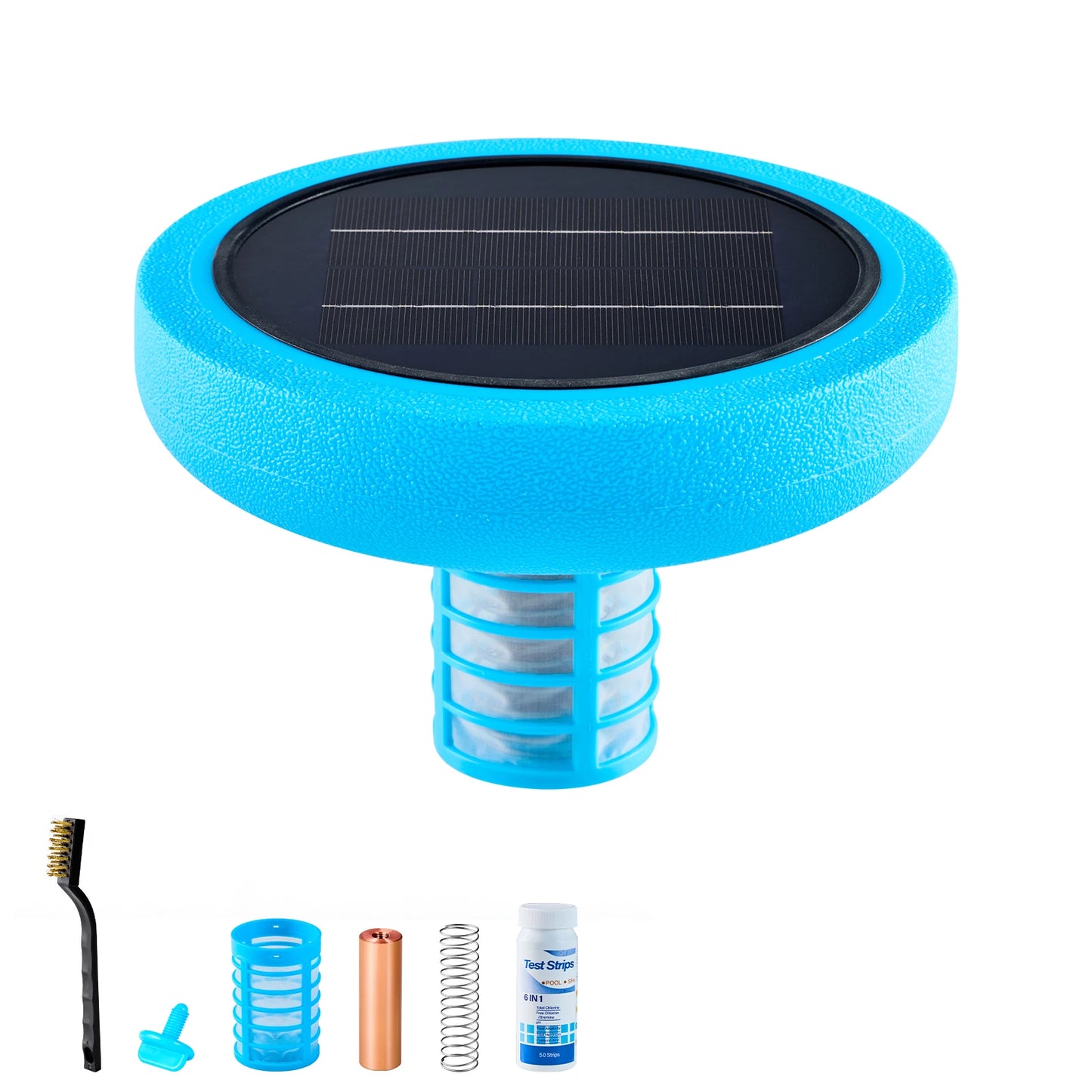 SucceBuy Solar Pool Ionizer Round Copper Floating Automatic Purifier Chlorine Free Water with Brush and Filter for Pools & Spas