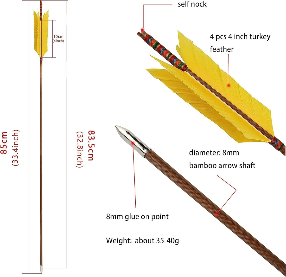 Premium Bamboo Archery Arrows Featuring Natural Turkey Feather Fletching