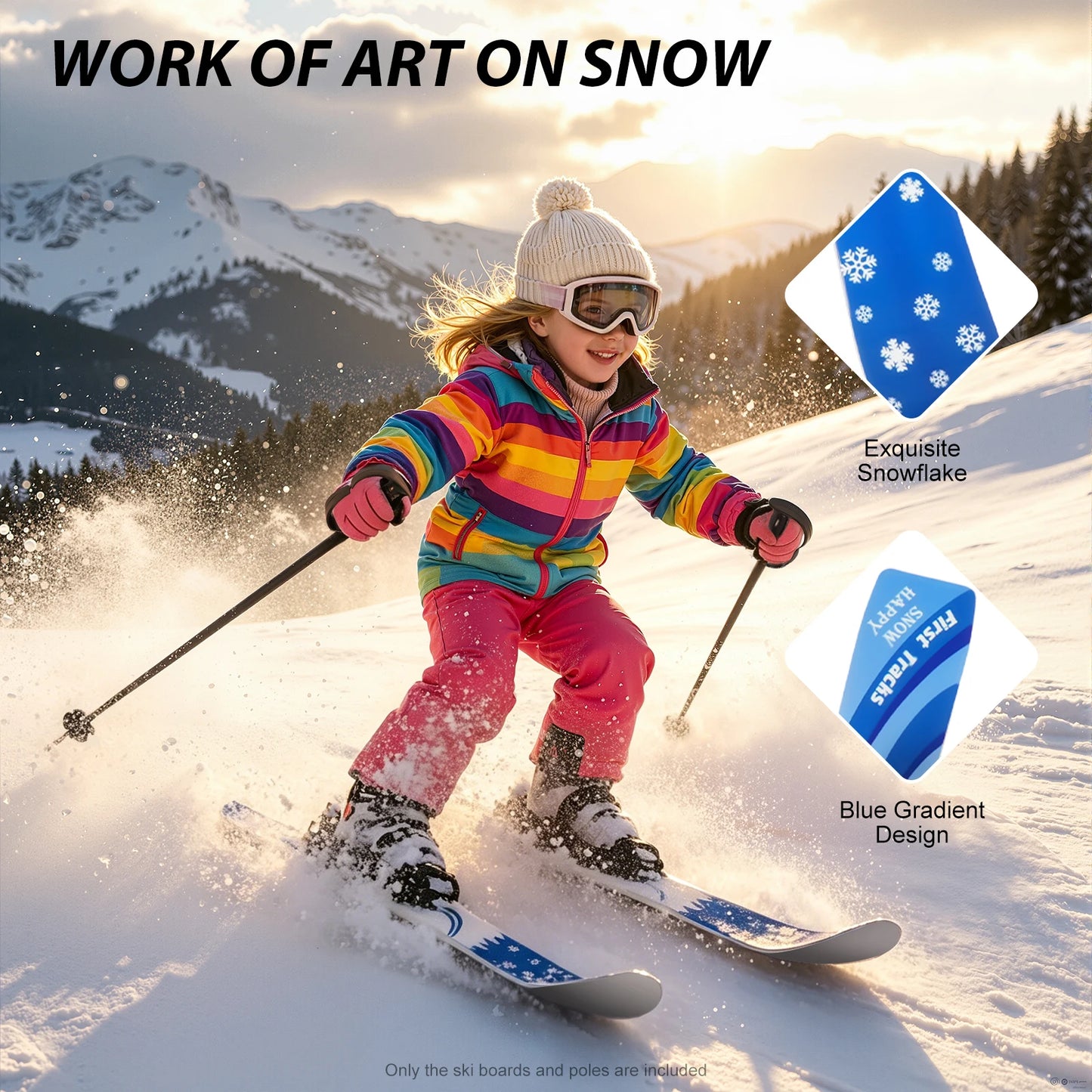 Durable Kids Snow Skiing Skis And Complete Pole Set