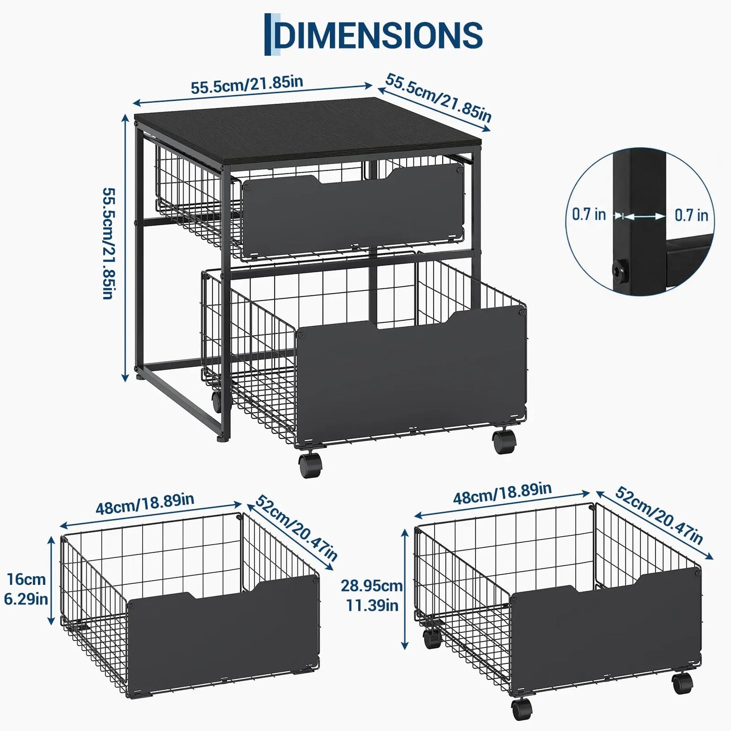 HiMISS Steel Mini Fridge Stand With Wheels And Storage Baskets