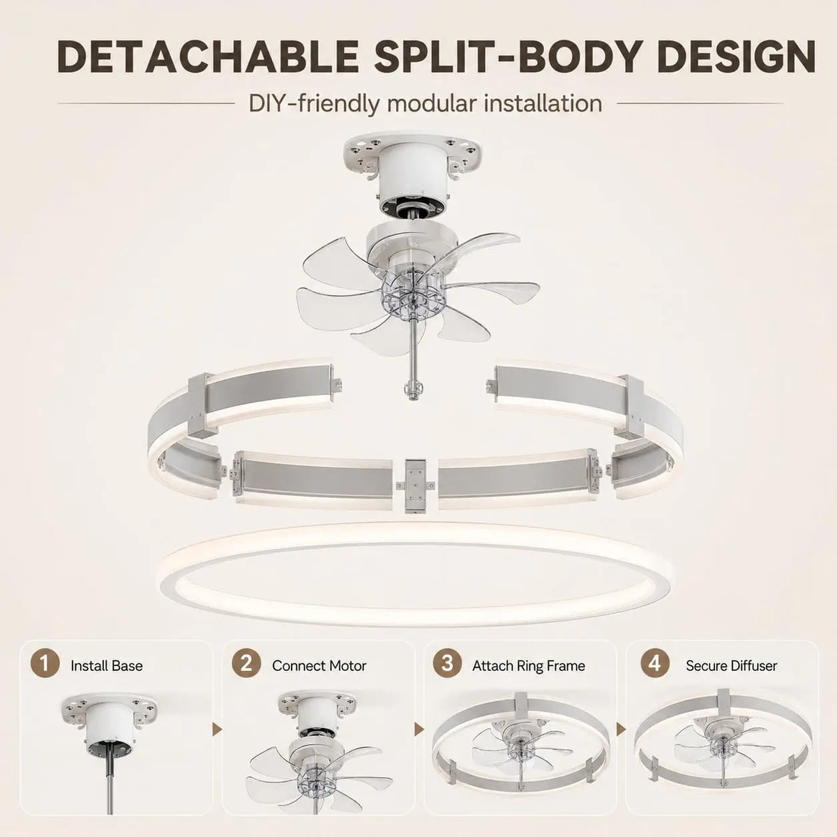 Low Profile Flush Mount Ceiling Fan With Dimmable LED Light