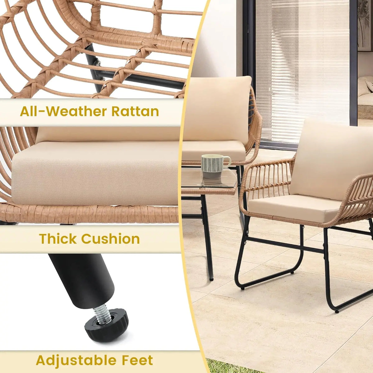 Modern Four Piece Rattan Patio Bistro Outdoor Furniture Set
