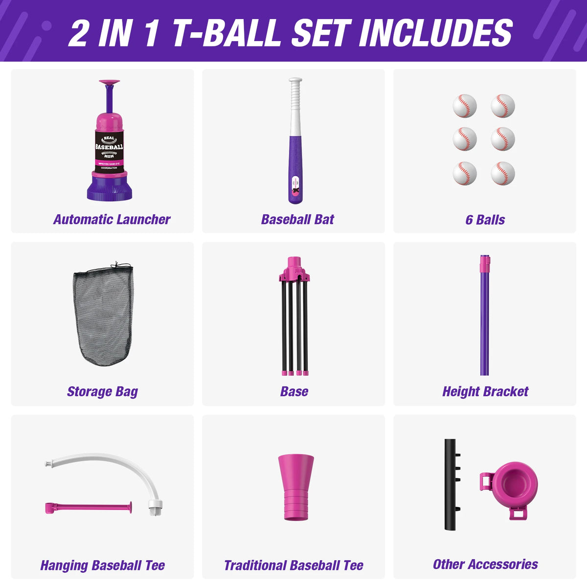 Hyes 3in1 Baseball Pitching Machine And Tee Stand For Kids